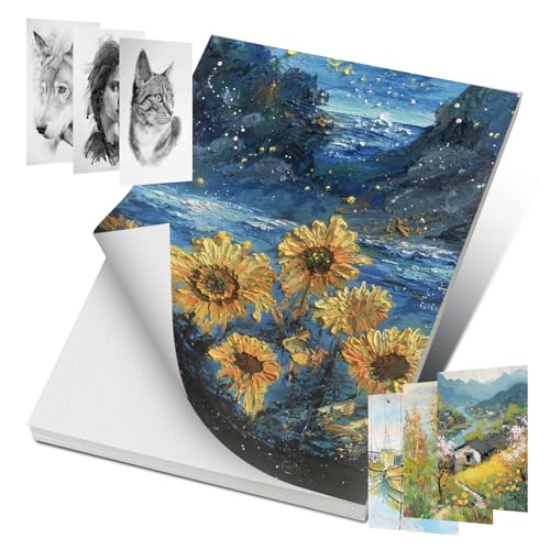AiQInu 30 Blätter Aquarellpapier 300g/m², 12.7cm *17.8cm Watercolor Paper, Doppelseitige Verwendung, für Kinder Studenten Lehrer Künstler, Zeichenpapier für Aquarellpinsel, Aquarellfarben (Weiss) von AiQInu