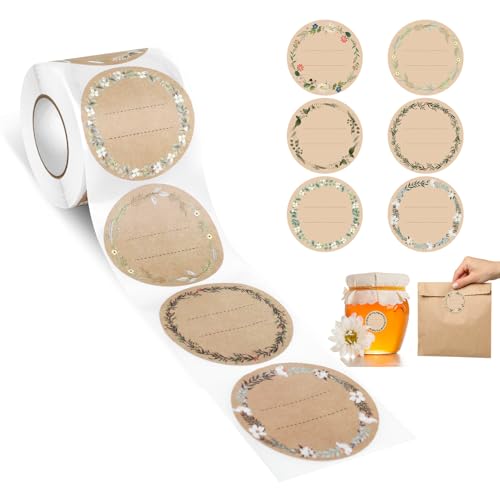AiQInu Etiketten Selbstklebend Kraftpapier,200 Stück Etiketten zum Beschriften, Klebeetiketten, Marmeladen Etiketten - für Gläser, Marmelade, Flaschen, Tüten Aufkleber (50x50mm) von AiQInu