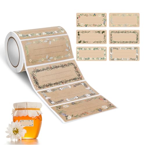 AiQInu Etiketten Selbstklebend Kraftpapier,200 Stück Etiketten zum Beschriften, Klebeetiketten, Marmeladen Etiketten - für Gläser, Marmelade, Flaschen, Tüten Aufkleber (75x35mm) von AiQInu