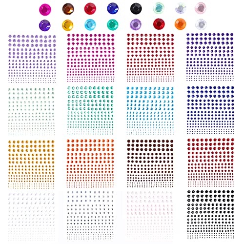 AiQInu Glitzersteine Selbstklebend, 16 Farben 3600 Stück Strasssteine Selbstklebend, 2/3/4/5/6 MM Verschiedenen Größen Glitzersteine für DIY Handwerke, Grußkarten, Gesicht, Nägel Deko von AiQInu