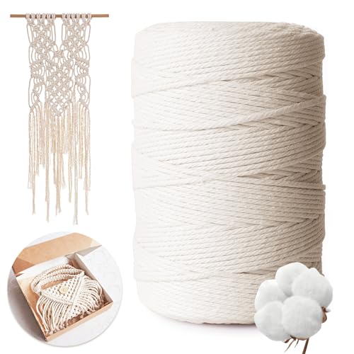 AiQInu Makramee Garn 3mm x 300m, 100% Natürliche Baumwollgarn für Basteln, Wandbehang, Stricken, DIY, Dekoration Beige AiQInu Makramee Garn 3mm x 300m, 100% Natürliche Baumwollgarn für Basteln, Wandbehang, Stricken, DIY, Dekoration Beige von AiQInu