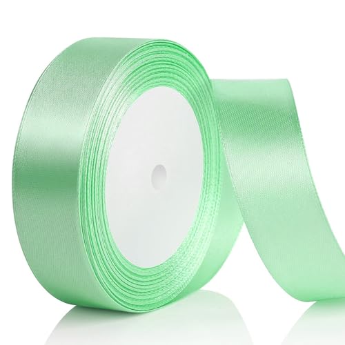 AiQInu Satinband Grün,25mm 22 Meters Satin Dekoband Grün Präsent Geschenkband breit, Stoffband für Kleid Hochzeit, Geburtstag Geschenke,Satin Dekoband, Deko Band Geschenkverpackung von AiQInu