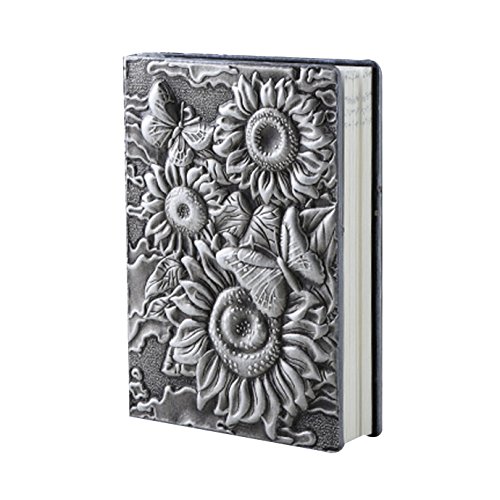 AiSi Retro A5 Notizbuch klassische europäische Vintage-Stil Tagebuch Journalbuch Notizheft Notebooks Reisetagebuch Buch 21.7 x 15 x 2cm A5 Sonnenblumen 3d Muster Silber AiSi Retro A5 Notizbuch klassische europäische Vintage-Stil Tagebuch Journalbuch Notizheft Notebooks Reisetagebuch Buch 21.7 x 15 x 2cm A5 Sonnenblumen 3d Muster Silber von AiSi