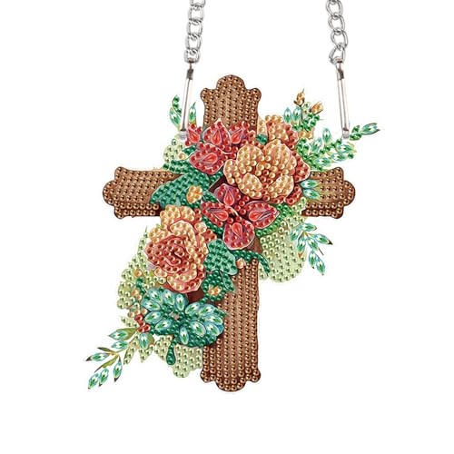 AiYuanzsh 5D DIY Acryl Kreuz und Blumen Diamant Malerei Anhänger Kit - Spezielle Form Strass Hängende Fenster Ornament Dekorative Kunst für Haus, Wand, Tür, Perfektes Geschenk von AiYuanzsh