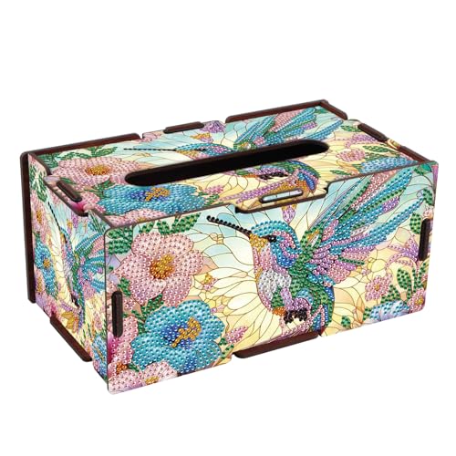 DIY Diamond Painting Taschentuchbox – buntes Kolibri- und Blumendesign, Serviettenhalter aus Holz, Strasssteine, dekorative Diamant-Malbox für Zuhause, Organizer, 22,5 x 12,7 x 10,5 cm von AiYuanzsh