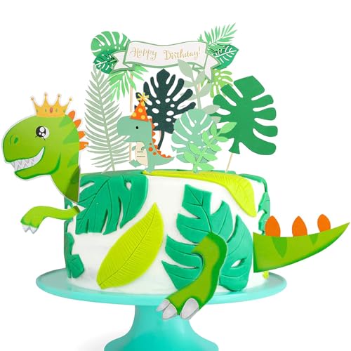 Aiareozy 11 Stück Grüner Dino Tortendeko, Schulkind Kuchendeko, Dinosaurier Cake Topper für Schulanfang, Geburtstag und Einschulung Party Dekoration von Aiareozy