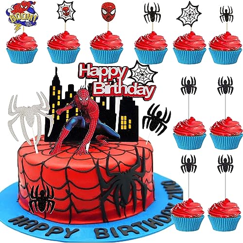 Aiareozy 15 Stück Spiderman Tortendeko, Happy Birthday Tortendeko, Spiderman Deko, Spiderman Kuchen Deko, Superhelden Geburtstagsdeko, Tortendeko Geburtstag für Kinder Geburtstagsfeiern von Aiareozy