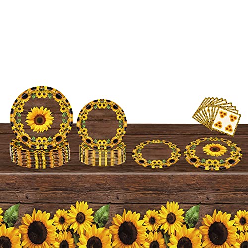 53-teiliges Sonnenblumen-Party-Papiergeschirr-Set für 16 Personen | Dekorationszubehör Blumenpartyzubehör | Enthält Tischdecke, Teller und Servietten, geeignet für Geburtstagsfeiern im Innen- und von Aibyks
