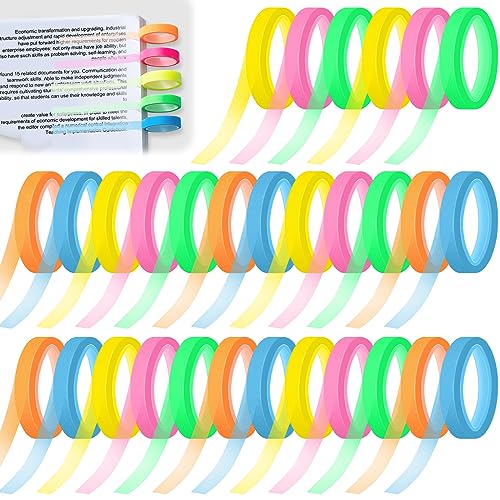 Aicharynic 30 Rollen Highlight Strips Abnehmbare Fluoreszierende Farbige Tags Farbiges Haftnotizen Transparent Textmarker-Klebeband Für Schüler Lehrer Lesen Notizen Machen Im Unterricht Home Office von Aicharynic