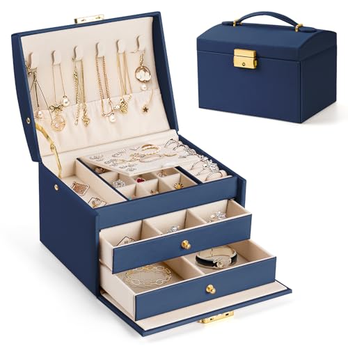Aidodo Schmuckkästchen 3 Ebenen, Schmuckkasten mit 2 Schubladen, PU Leder, Schmuckaufbewahrung für Ringe, Ohrringe, Halsketten und Uhren, Schmuckschatulle mit Schloss und Schlüssel Aidodo Schmuckkästchen 3 Ebenen, Schmuckkasten mit 2 Schubladen, PU Leder, Schmuckaufbewahrung für Ringe, Ohrringe, Halsketten und Uhren, Schmuckschatulle mit Schloss und Schlüssel von Aidodo