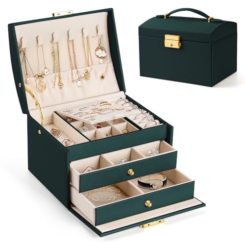Aidodo Schmuckkästchen 3 Ebenen, Schmuckkasten mit 2 Schubladen, PU Leder, Schmuckaufbewahrung für Ringe, Ohrringe, Halsketten und Uhren, Schmuckschatulle mit Schloss und Schlüssel Aidodo Schmuckkästchen 3 Ebenen, Schmuckkasten mit 2 Schubladen, PU Leder, Schmuckaufbewahrung für Ringe, Ohrringe, Halsketten und Uhren, Schmuckschatulle mit Schloss und Schlüssel von Aidodo