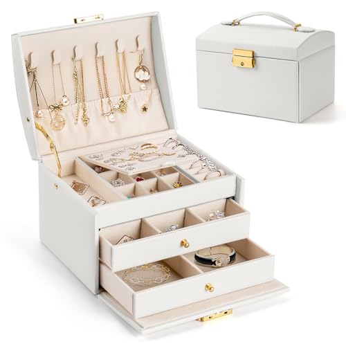 Aidodo Schmuckkästchen 3 Ebenen, Schmuckkasten mit 2 Schubladen, PU Leder, Schmuckaufbewahrung für Ringe, Ohrringe, Halsketten und Uhren, Schmuckschatulle mit Schloss und Schlüssel Aidodo Schmuckkästchen 3 Ebenen, Schmuckkasten mit 2 Schubladen, PU Leder, Schmuckaufbewahrung für Ringe, Ohrringe, Halsketten und Uhren, Schmuckschatulle mit Schloss und Schlüssel von Aidodo