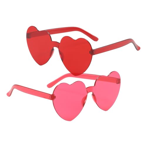 Aidqxbaoer 2 Stück Party Brille, Magische Farben Party Brille, Hippie Brille, Rund Herz Sonnenbrille Lustige Partybrillen für Fasching Foto Requisiten für Kinder und Erwachsene(Rot und Rosenrot) von Aidqxbaoer