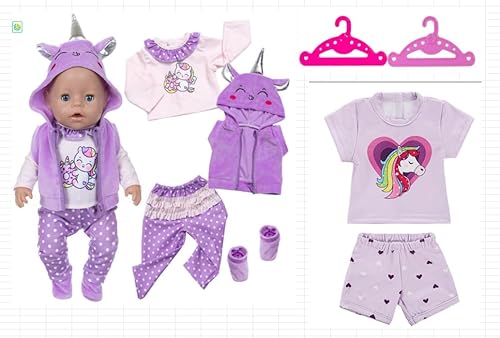8 Stück Kleidung Outfits für Baby Puppen 14-18 Zoll, 35-43cm Puppenkleidung mit Sweatshirt Kapuze Langärmelige Spitzenhosen Schuhe Puppen Kleidung, Puppenkleidungsset für Kinder Mädchen Jungen von Aieoco