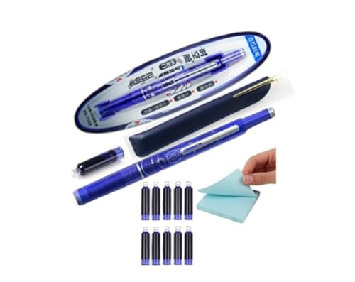 Aieoco Retractable Fountain Pen, Einziehbarer Füllfederhalter für Präzises Schreiben, Includes 10 Blaue Refillable Ink Cartridges, Stiftkappe, Haftnotizen, zum Schreiben und fürs Büro von Aieoco