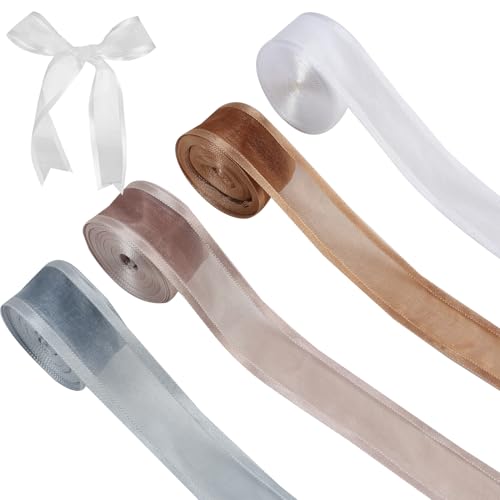 22 Meter lebendiges, durchscheinendes Organzaband-Set für Ostern, Hochzeiten, Geschenkverpackungen und Bastelarbeiten – 4 Rollen in wunderschönen, mit Satinkanten für elegante Dekorationen 22 Meter lebendiges, durchscheinendes Organzaband-Set für Ostern, Hochzeiten, Geschenkverpackungen und Bastelarbeiten – 4 Rollen in wunderschönen, mit Satinkanten für elegante Dekorationen von Aifrymne