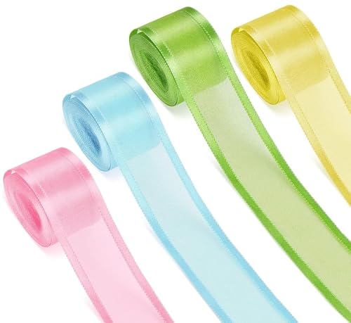 Durchsichtiges Organzaband für Ostern, Hochzeiten, Geschenkverpackungen und Bastelarbeiten, 4 Rollen, für elegante Dekoration, 22 Meter Durchsichtiges Organzaband für Ostern, Hochzeiten, Geschenkverpackungen und Bastelarbeiten, 4 Rollen, für elegante Dekoration, 22 Meter von Aifrymne