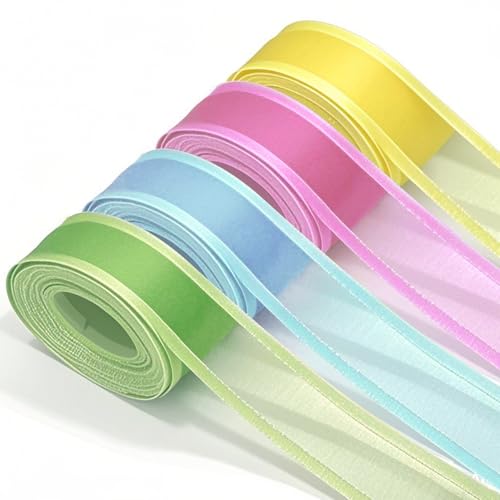 Organzaband-Set für Ostern, Chiffonbänder mit Satinkanten für Geschenkverpackungen, Hochzeiten, Partys, Bastelarbeiten, Blumensträuße und Bastelarbeiten in Rosa, Blau, Gelb und Grün, 22 m Organzaband-Set für Ostern, Chiffonbänder mit Satinkanten für Geschenkverpackungen, Hochzeiten, Partys, Bastelarbeiten, Blumensträuße und Bastelarbeiten in Rosa, Blau, Gelb und Grün, 22 m von Aifrymne
