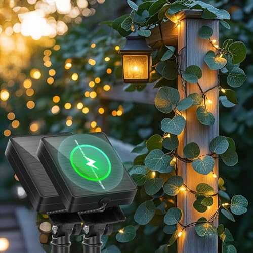 Aigostar Lichterkette Solar Außen 2 Stück, 10M+2M 100 LED - Efeu Lichterkette IP65, Solarlichterkette Outdoor mit 8 Modi für Garten, Balkon, Terrasse, Zaun, Hochzeit & Schlafzimmer, Warmweiß von Aigostar