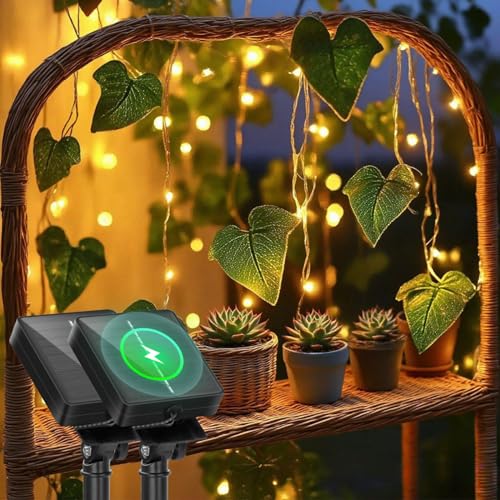 Aigostar Lichterkette Solar Außen 2 Stück, 3M+1M*1M 70 LED - Efeu Lichterkette IP65, Solarlichterkette Outdoor mit 8 Modi für Garten, Balkon, Terrasse, Zaun, Hochzeit & Schlafzimmer, Warmweiß von Aigostar