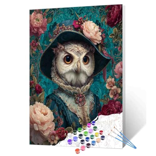 Aihonmin Malen nach Zahlen, viktorianische Eule, elegantes Vintage-Tiergemälde auf Leinwand, mit Pinseln, Pigment, einfach zu malen, Basteln, DIY, Malerei, Heimdekoration, Zeichnungen, Geschenk, 40,6 von Aihonmin