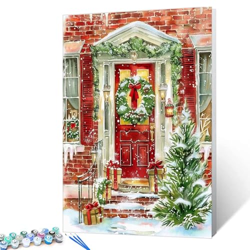 Aihonmin Malen-nach-Zahlen-Set für Erwachsene, Malen nach Zahlen, Weihnachtsbaum, Geschenk, Malset, Malerei, Kunst, Geschenk auf Leinwand, perfekt als Geschenk, Heimdekoration, ohne Rahmen, 40,6 x von Aihonmin