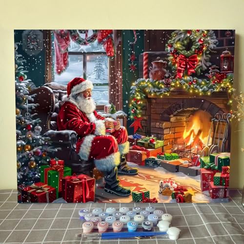 Aihonmin Malen-nach-Zahlen-Set für Erwachsene, Weihnachtsmann, Malen nach Zahlen, Weihnachtsbaum, Geschenk, digitales Ölgemälde-Set auf Leinwand, mit Pinseln und Acrylpigmenten, ohne Rahmen, 40,6 x von Aihonmin