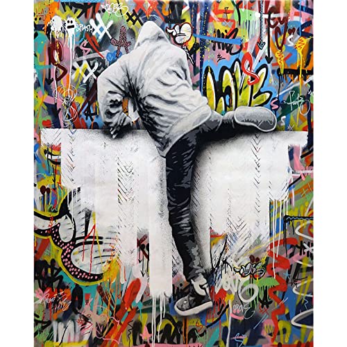 Banksy Wandkunst Malen nach Zahlen für Erwachsene DIY Aquarell Acryl Pigment Kunstwerk Junge springen über Graffiti Wand einfache Leinwand Ölgemälde Kits für Anfänger Heimdekoration Geschenk Banksy Wandkunst Malen nach Zahlen für Erwachsene DIY Aquarell Acryl Pigment Kunstwerk Junge springen über Graffiti Wand einfache Leinwand Ölgemälde Kits für Anfänger Heimdekoration Geschenk von Aihonmin