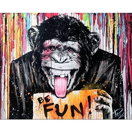 Malen nach Zahlen DIY Banksy Street Graffiti Leinwand Wandkunst Lustiger Orang-Utan mit heraussteckender Zunge Acrylgemälde-Set für Kinder Erwachsene Anfänger Zuhause Wohnzimmer Dekoration Kunstwerk von Aihonmin