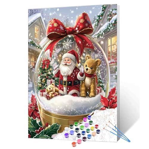Malen nach Zahlen für Erwachsene, Anfänger, Weihnachtsmann im Glas, Malen nach Zahlen, Kit auf Leinwand für Anfänger, einfache Acrylmalerei, DIY-Wanddekoration, Geschenke, 40,6 x 50,8 cm (rahmenlos) von Aihonmin