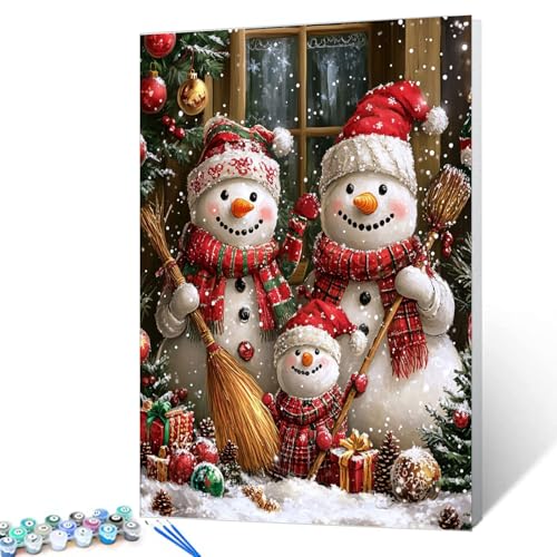 Malen nach Zahlen für Erwachsene und Kinder, Schneemann-Motiv, Malen-nach-Zahlen-Set auf Leinwand, mit Pinseln und Pigmenten, für Anfänger, Heimdekoration, Geschenke, 40,6 x 50,8 cm (rahmenlos) von Aihonmin