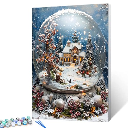Malen nach Zahlen für Erwachsene und Kinder, Weihnachtsbilder, Schneehaus aus Glas, Malen-nach-Zahlen-Set auf Leinwand, mit Pinseln und Pigmenten, für Anfänger, Heimdekoration, Geschenke, 40,6 x 50,8 Malen nach Zahlen für Erwachsene und Kinder, Weihnachtsbilder, Schneehaus aus Glas, Malen-nach-Zahlen-Set auf Leinwand, mit Pinseln und Pigmenten, für Anfänger, Heimdekoration, Geschenke, 40,6 x 50,8 von Aihonmin