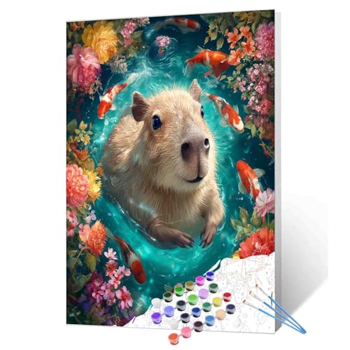 Niedliches Capybara-Schwimm-Malen nach Zahlen für Erwachsene, Anfänger, Tiere, Koi-Fisch, Ölgemälde-Set auf Leinwand mit Pinseln und Acrylblumen, Malerei, Basteln, Wanddekoration, 40,6 x 50,8 cm Niedliches Capybara-Schwimm-Malen nach Zahlen für Erwachsene, Anfänger, Tiere, Koi-Fisch, Ölgemälde-Set auf Leinwand mit Pinseln und Acrylblumen, Malerei, Basteln, Wanddekoration, 40,6 x 50,8 cm von Aihonmin