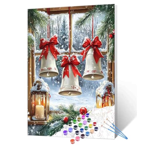 Weiße Weihnachtsglocken, Malen nach Zahlen, Weihnachtsglocken, DIY-Malerei auf Leinwand mit Pinseln, Pigment, schneebedeckte Fensterbilder, einfach zu bemalen, Basteln, DIY, Malerei, Heimdekoration Weiße Weihnachtsglocken, Malen nach Zahlen, Weihnachtsglocken, DIY-Malerei auf Leinwand mit Pinseln, Pigment, schneebedeckte Fensterbilder, einfach zu bemalen, Basteln, DIY, Malerei, Heimdekoration von Aihonmin