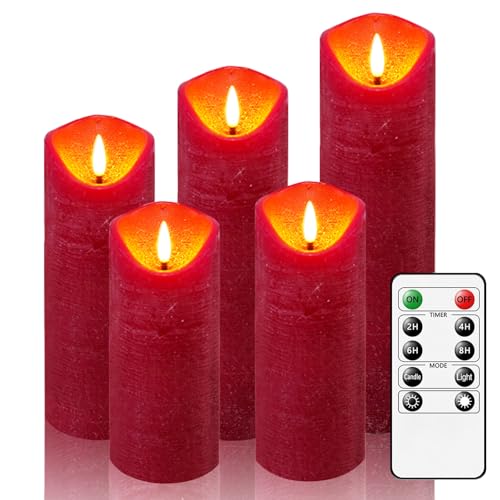 AiiBowy Led Kerzen [5er Set ] Flammenlose Kerze Batteriekerzen, 24 Stunden Timer Funktion mit Fernbedienung, Tanzende Flamme, LED Stabkerzen Home Deko, Weihnachten, Geburtstag, Party (Rot) von AiiBowy