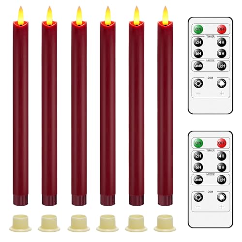 AiiBowy Led Kerzen [6er Set ] Flammenlose Kerze, 24 Stunden Timer Funktion mit Fernbedienung, Batteriebetriebene mit 3D Flamme, Led Fensterkerzen, Led Stabkerzen Home Deko Weihnachten Party (Rot) von AiiBowy