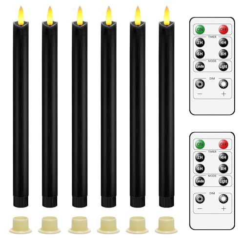 AiiBowy Led Kerzen [6er Set ] Flammenlose Kerze, 24 Stunden Timer Funktion mit Fernbedienung, Batteriebetriebene mit 3D Flamme, Led Fensterkerzen, Led Stabkerzen Home Deko Weihnachten Party (Schwarz) von AiiBowy