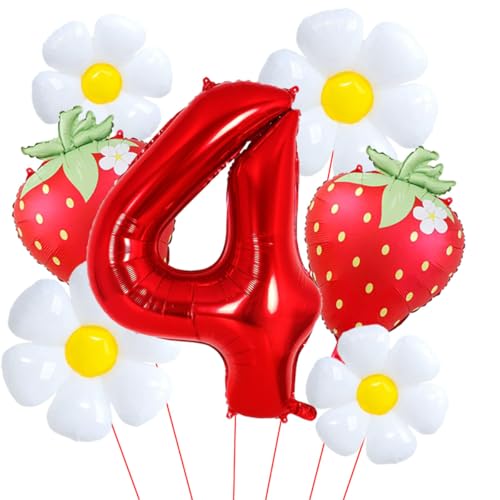 Erdbeer-Luftballons, 101,6 cm, Rot, Zahl 4, Erdbeer-Folienballon für Mädchen, 4. Erdbeermotiv, Geburtstagsparty, Dekorationen, Zubehör Erdbeer-Luftballons, 101,6 cm, Rot, Zahl 4, Erdbeer-Folienballon für Mädchen, 4. Erdbeermotiv, Geburtstagsparty, Dekorationen, Zubehör von Aikitub