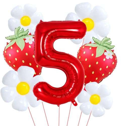 Erdbeerballons für 5. Geburtstag Dekorationen Mädchen 101,6 cm Rot Zahl 5 Ballon Rot Folienballon für Erdbeerthema Geburtstag Party Dekorationen Supplies von Aikitub