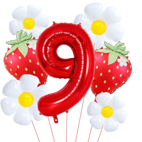 Erdbeerballons für 9 Geburtstag Dekorationen für Mädchen Roter Geburtstag Ballon Zahl 9 Ballon Rot Folienballon für Erdbeerthema Geburtstag Party Dekorationen Supplies Erdbeerballons für 9 Geburtstag Dekorationen für Mädchen Roter Geburtstag Ballon Zahl 9 Ballon Rot Folienballon für Erdbeerthema Geburtstag Party Dekorationen Supplies von Aikitub