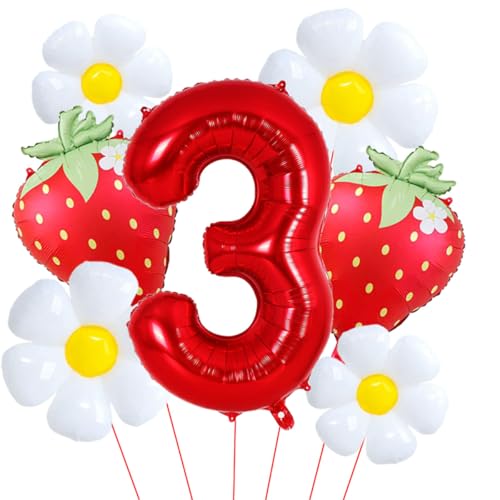 Erdbeerballons zum 3. Geburtstag, Dekorationen für Mädchen, 101,6 cm, roter Ballon mit Zahl 3, für Geburtstagsparty, Dekoration von Aikitub