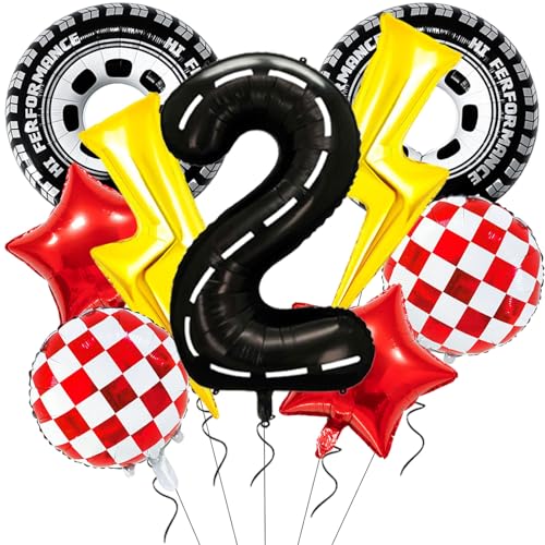 Lightning Race Car Geburtstagsparty-Dekorationen, 76,2 cm, Reifenrennauto-Luftballons, Blitzbolzen, Folienballon 101,6 cm, Rennstrecke, Nummer 2, Ballon, große Folie für 2. Autos Lightning Race Car Geburtstagsparty-Dekorationen, 76,2 cm, Reifenrennauto-Luftballons, Blitzbolzen, Folienballon 101,6 cm, Rennstrecke, Nummer 2, Ballon, große Folie für 2. Autos von Aikitub