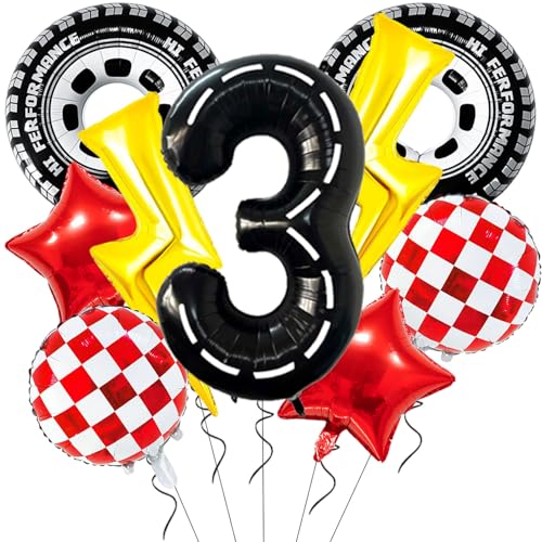 Lightning Race Car Geburtstagsparty-Dekorationen, 76,2 cm, Reifenrennauto-Luftballons, Blitzbolzen, Folienballons, 101,6 cm, Rennstrecke, Nummer 3, Ballon für 3. Autos, Motto-Party, Dekoration Lightning Race Car Geburtstagsparty-Dekorationen, 76,2 cm, Reifenrennauto-Luftballons, Blitzbolzen, Folienballons, 101,6 cm, Rennstrecke, Nummer 3, Ballon für 3. Autos, Motto-Party, Dekoration von Aikitub