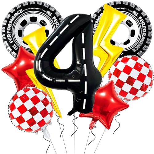 Lightning Race Car Geburtstagsparty-Dekorationen, 76,2 cm, Reifenrennauto-Luftballons, Blitzbolzen, Folienballons, 101,6 cm, Rennstrecke, Zahl 4, Ballon für 4. Rennwagen, Geburtstagsparty-Dekorzubehör Lightning Race Car Geburtstagsparty-Dekorationen, 76,2 cm, Reifenrennauto-Luftballons, Blitzbolzen, Folienballons, 101,6 cm, Rennstrecke, Zahl 4, Ballon für 4. Rennwagen, Geburtstagsparty-Dekorzubehör von Aikitub