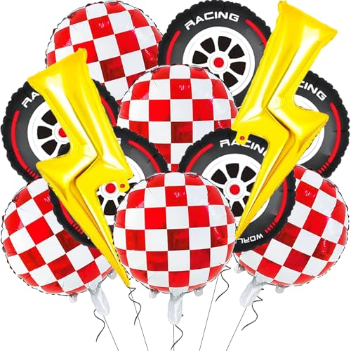 Rennwagen-Geburtstagsparty-Dekorationen, Reifenballons, Blitzbolzen, Folienballons für Blitzautos, Motto-Party-Dekor-Zubehör von Aikitub