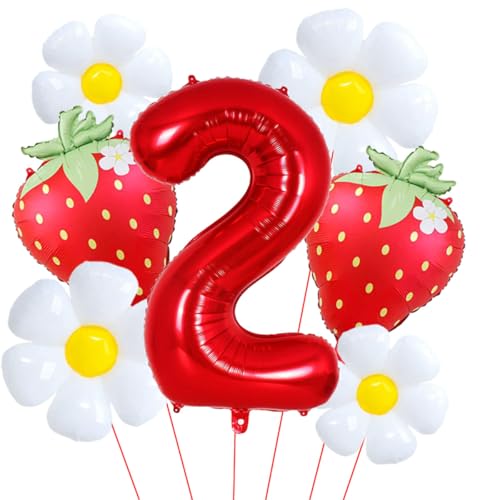Rote Erdbeer-Luftballons, 101,6 cm, rote Zahl 2, Folienballons für Mädchen, 2. Erdbeer-Thema, Geburtstagsparty, Dekorzubehör Rote Erdbeer-Luftballons, 101,6 cm, rote Zahl 2, Folienballons für Mädchen, 2. Erdbeer-Thema, Geburtstagsparty, Dekorzubehör von Aikitub