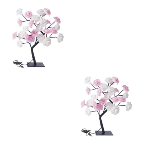 Ailan 2 Satz von Rosenbaum Lampe, beleuchtete Bunte künstliche Blumen Bonsai Lichter, Geschenk für jeden Anlass, breite Anwendung, PVC Rosenlampe, weiß, rosa, schwarz, weiß rosa Schwarzrute 2Satz von Ailan