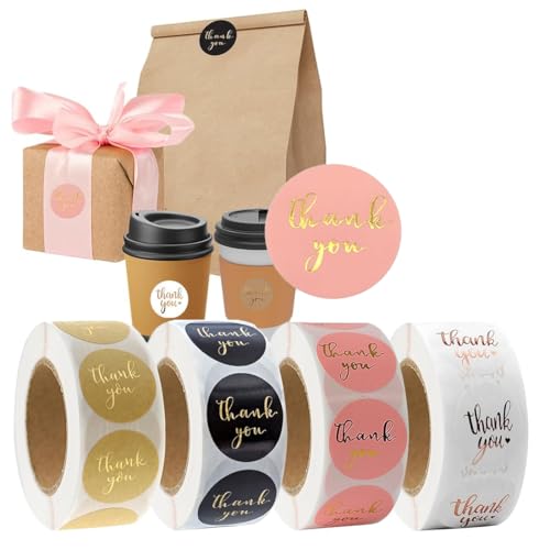 Aililong 2000 Stück Dankeschön Aufkleber - 4 Rollen in 4 Farben, Zubehör für Verpackungen, Umschläge, Geschenkverpackungen und Bastelarbeiten, Weihnachts-Dankesaufkleber von Aililong