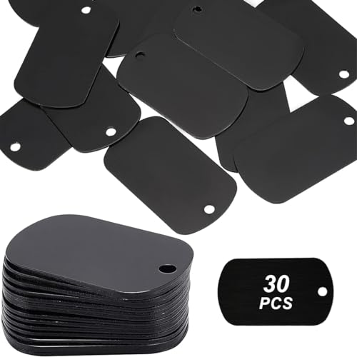 Aililong 30 Stück Aluminium Dog Tags (5x2,9cm) zum Gravieren - Schildform Erkennungsmarke zum Basteln von Schlüsselanhänger Metall - 1mm Dicke von Aililong