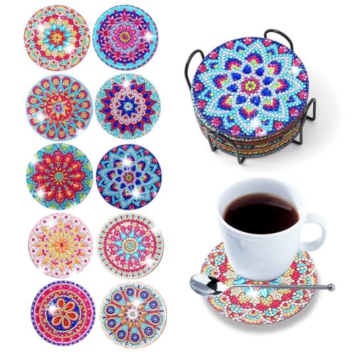 Aililong Diamond Painting Untersetzer Set - 10 Stück Mit Halter, Mandala-Muster, DIY rutschfeste Tassenuntersetzer Für Kinder Und Erwachsene Aililong Diamond Painting Untersetzer Set - 10 Stück Mit Halter, Mandala-Muster, DIY rutschfeste Tassenuntersetzer Für Kinder Und Erwachsene von Aililong